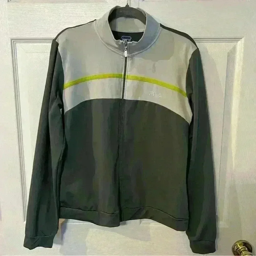 Fila Boys Large Full Zipper Jacket in Gray and White